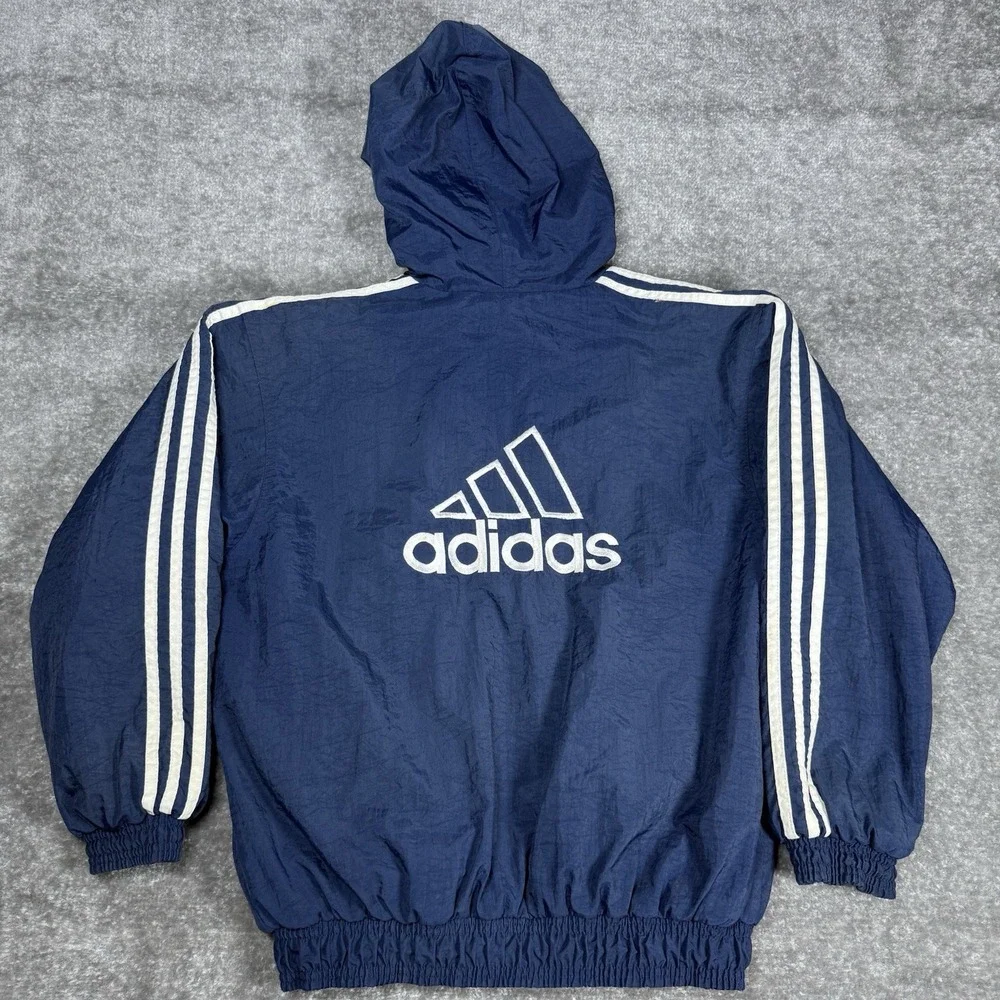 Vintage Adidas Jacket Boy's Medium Blue Hooded Full Zip Trefoil‎